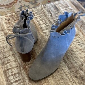 Crown and Ivy Ruffled Suede Ankle Boots - Gray